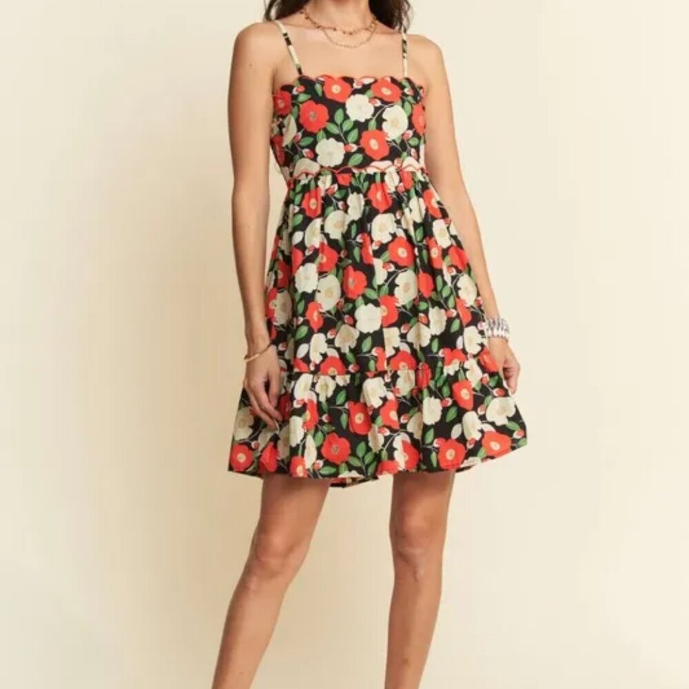 Davi & Dani Floral Scalloped Cutout Back Mini Dress - Picture 8 of 10